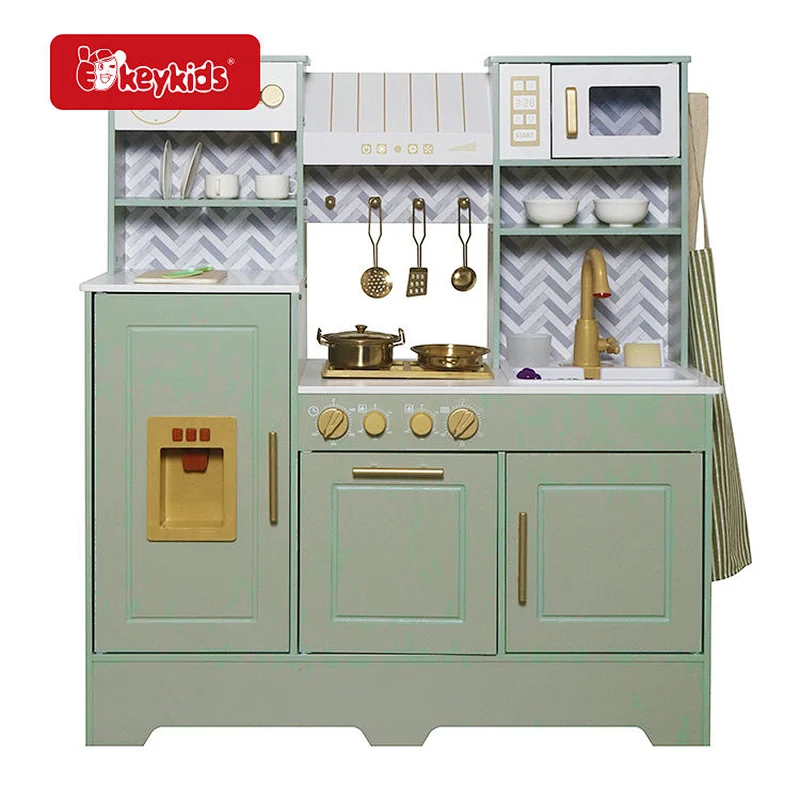 Wooden Play Kitchen Set in Mint Green - Kids Pretend Play Kitchen Featuring Oven, Microwave and Sink W10K010B